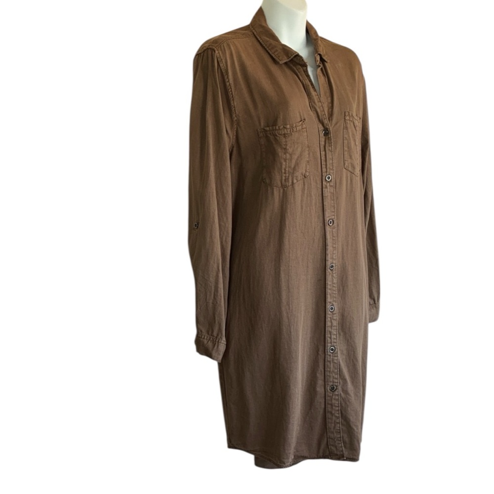VELVET HEART Long Brown Button-Up Shirt, brass buttons, roll up sleeves. L - Picture 3 of 16